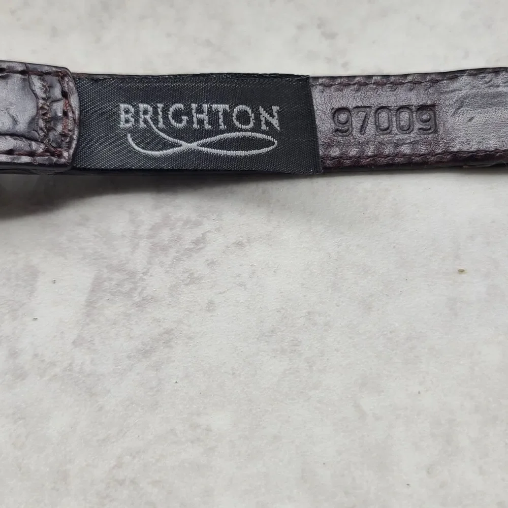 Vtg Brighton Croc Embossed Belt Brown Silver Buckle
